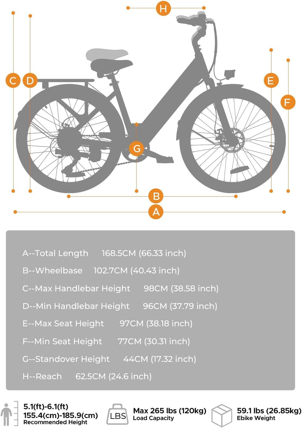 HillMiles 26" E-Bike mit 36V 13Ah Herausnehmbarer Batterie, 250W Elektrofahrrad für Herren Frauen, 25Km/H, Reichweite 80-100KM, 7-Gang Urban Commuter Electric Bike, MileCity1