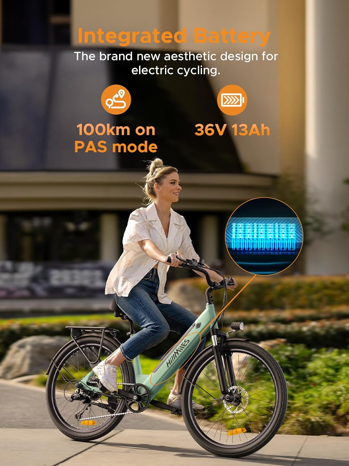 HillMiles 26" E-Bike mit 36V 13Ah Herausnehmbarer Batterie, 250W Elektrofahrrad für Herren Frauen, 25Km/H, Reichweite 80-100KM, 7-Gang Urban Commuter Electric Bike, MileCity1