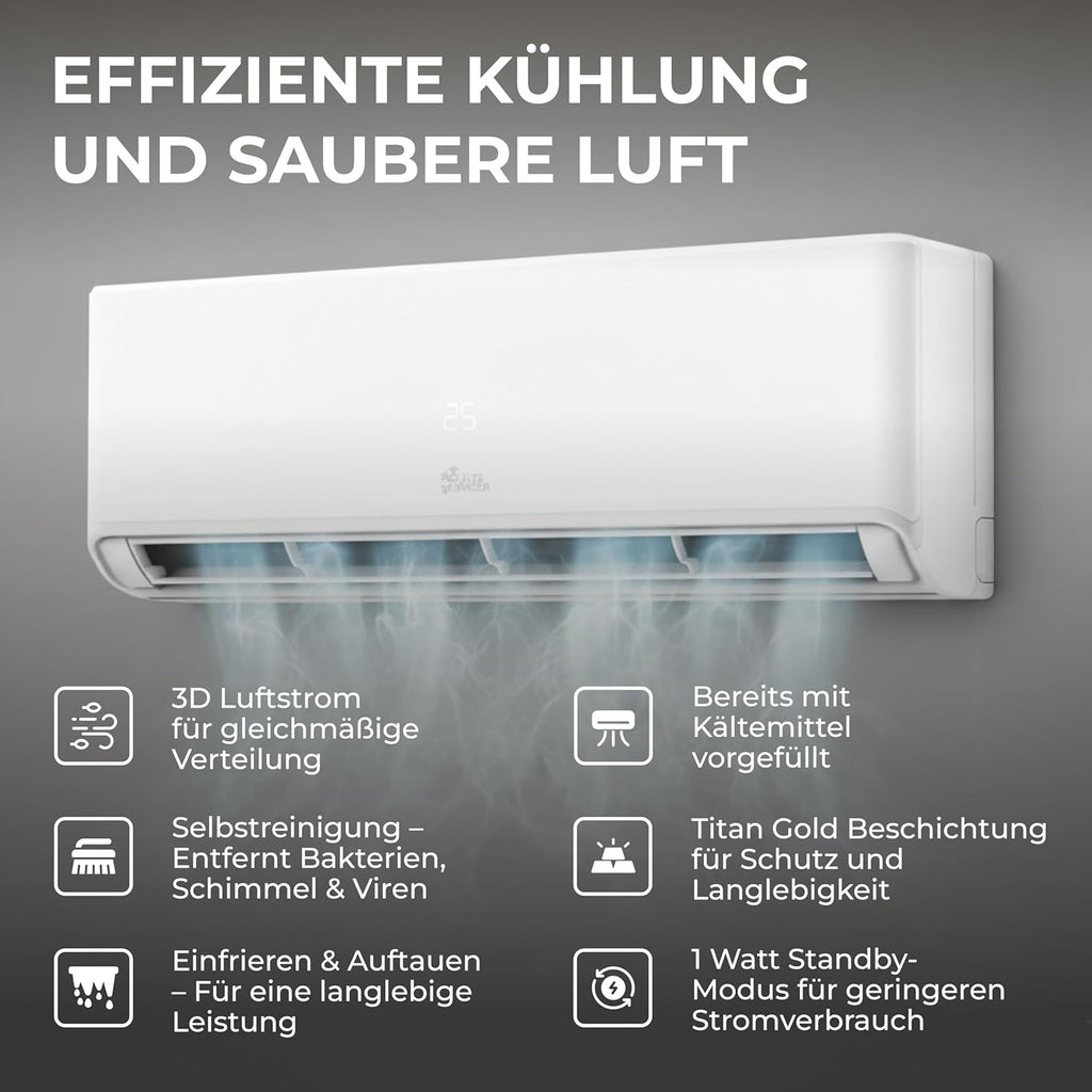 Kältebringer Split Klimaanlage 12000 BTU (3,7 kW) - R290 Kältemittel, kein F-Gas, Heizfunktion, WiFi & App, bis 60m², sehr leise, 5m Kupferleitung, A+++, Montagematerial, Bodenkonsole