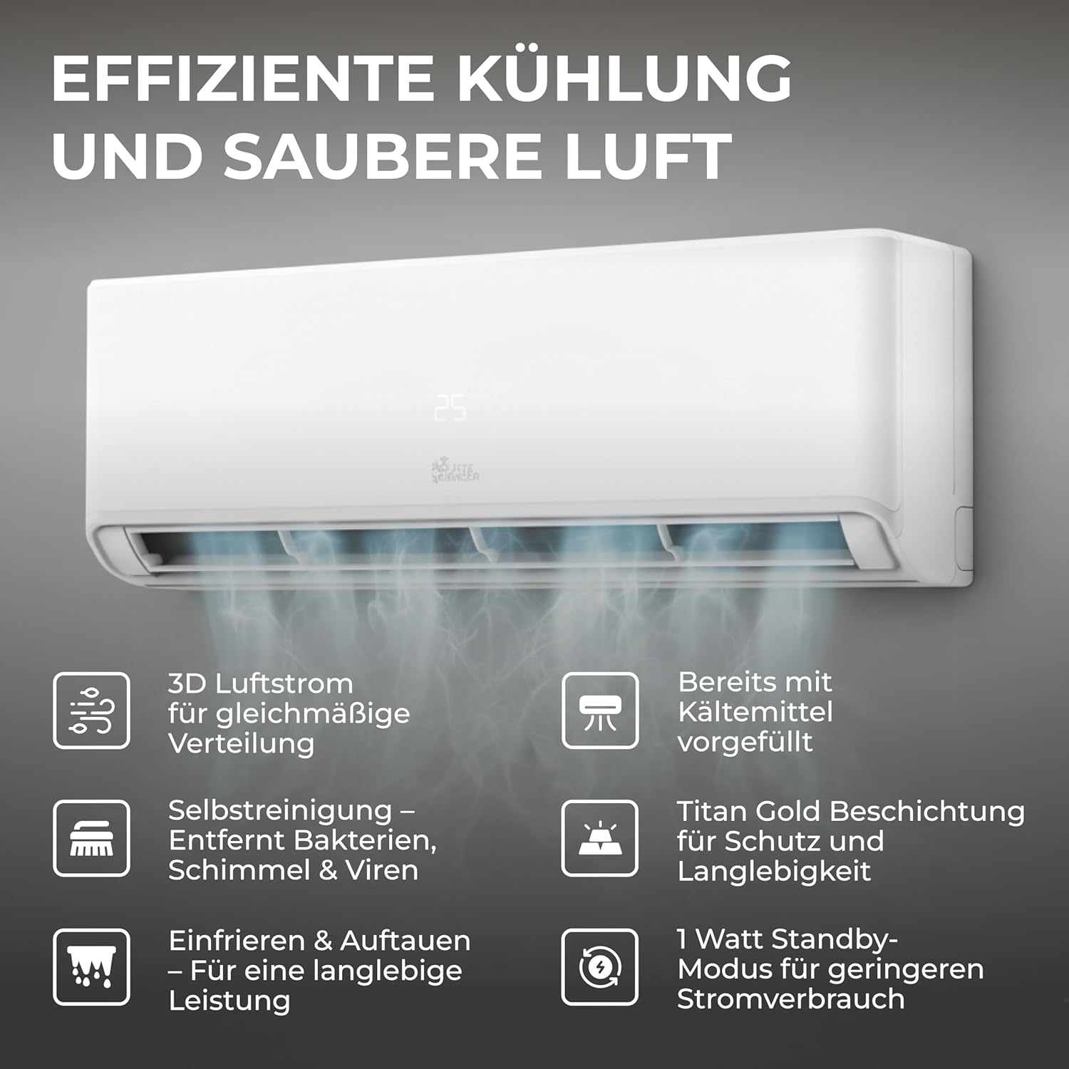 Kältebringer Split Klimaanlage 12000 BTU (3,7 kW) - R290 Kältemittel, kein F-Gas, Heizfunktion, WiFi & App, bis 60m², sehr leise, 5m Kupferleitung, A+++, Montagematerial, Bodenkonsole
