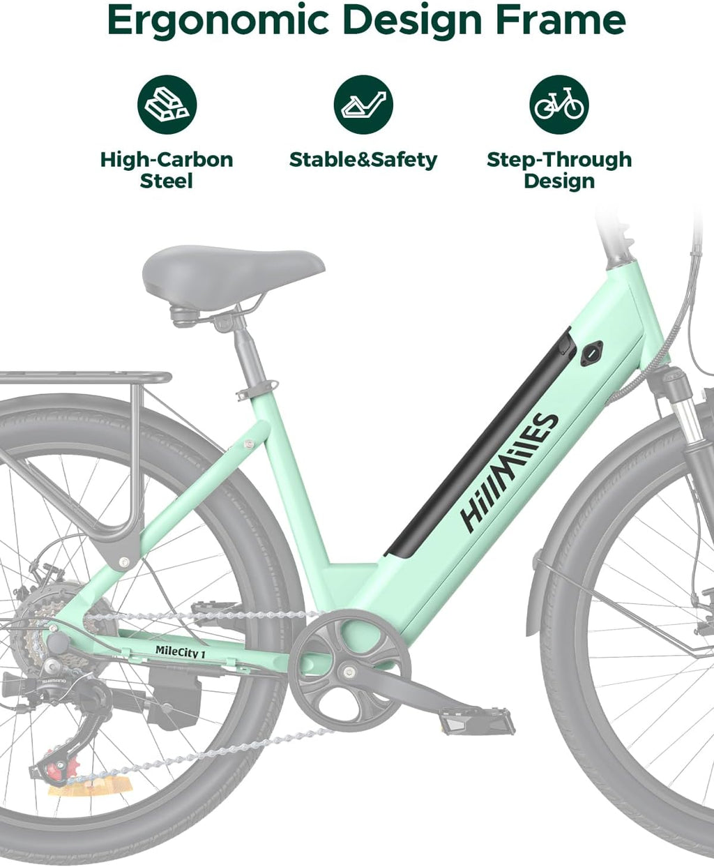 HillMiles 26" E-Bike mit 36V 13Ah Herausnehmbarer Batterie, 250W Elektrofahrrad für Herren Frauen, 25Km/H, Reichweite 80-100KM, 7-Gang Urban Commuter Electric Bike, MileCity1