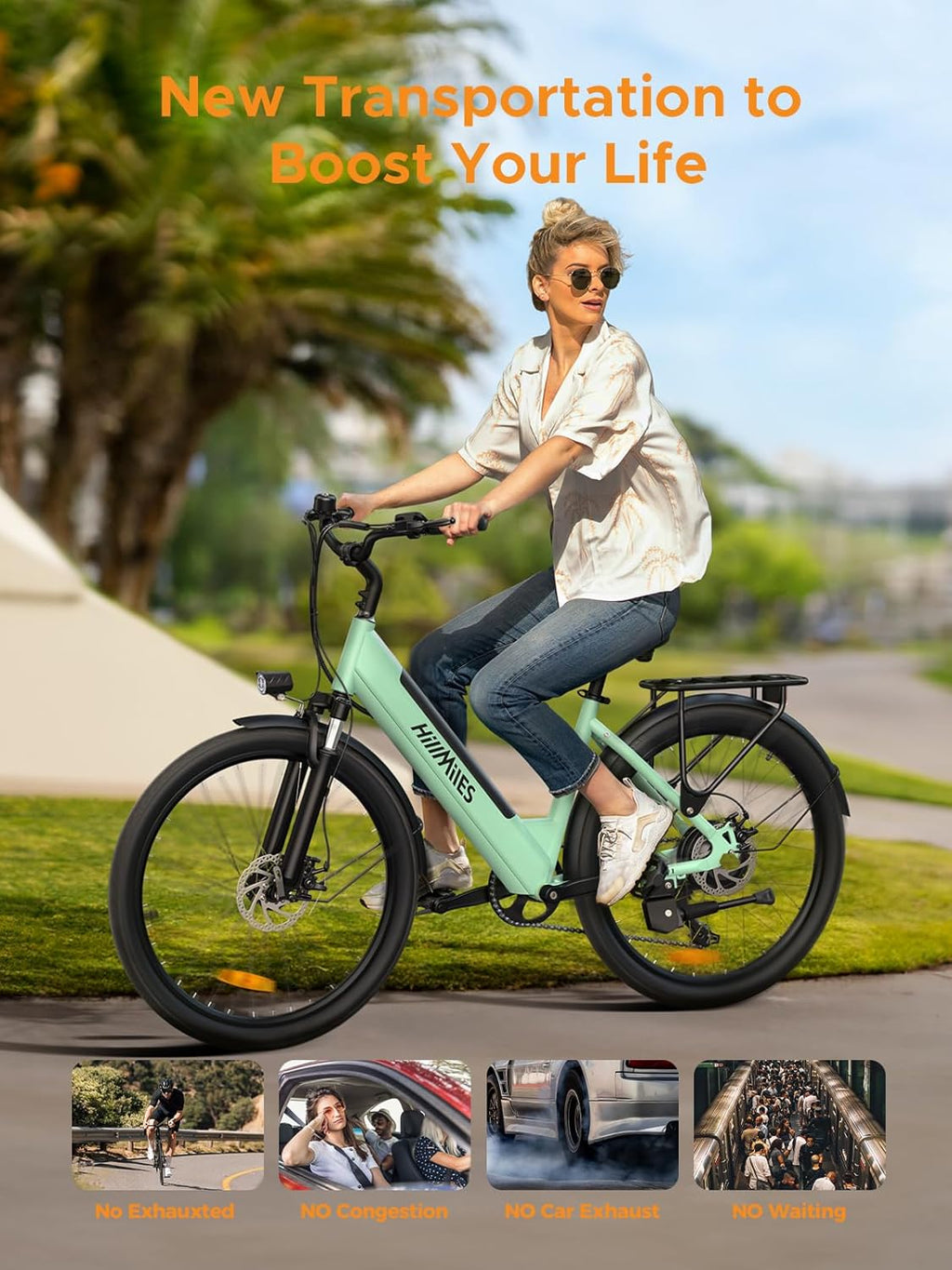 HillMiles 26" E-Bike mit 36V 13Ah Herausnehmbarer Batterie, 250W Elektrofahrrad für Herren Frauen, 25Km/H, Reichweite 80-100KM, 7-Gang Urban Commuter Electric Bike, MileCity1