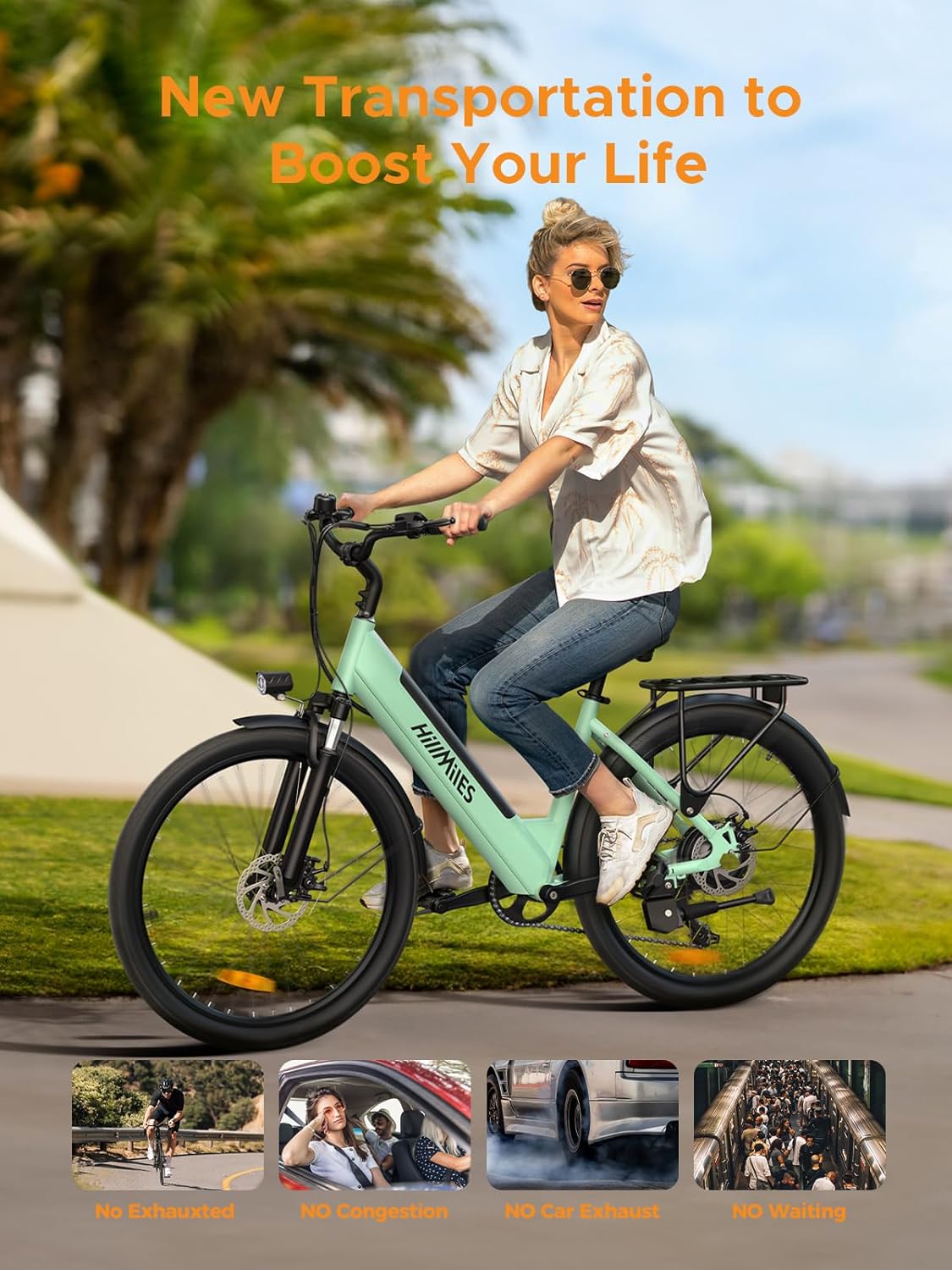 HillMiles 26" E-Bike mit 36V 13Ah Herausnehmbarer Batterie, 250W Elektrofahrrad für Herren Frauen, 25Km/H, Reichweite 80-100KM, 7-Gang Urban Commuter Electric Bike, MileCity1