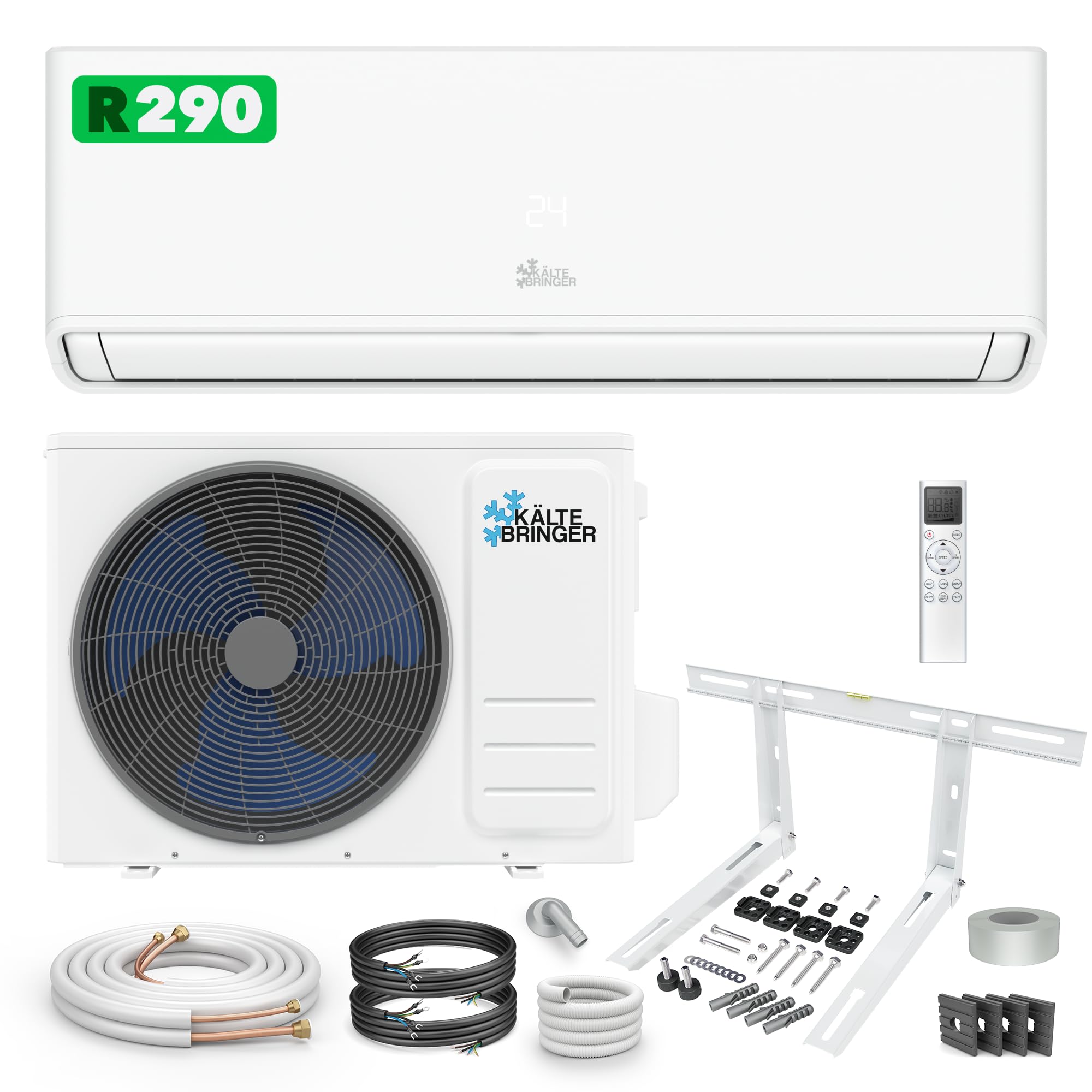 Kältebringer Split Klimaanlage 12000 BTU (3,7 kW) - R290 Kältemittel, kein F-Gas, Heizfunktion, WiFi & App, bis 60m², sehr leise, 5m Kupferleitung, A+++, Montagematerial, Bodenkonsole