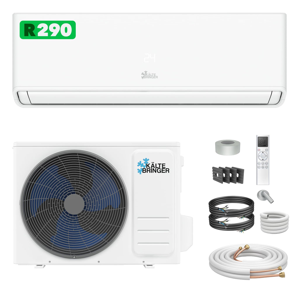 Kältebringer Split Klimaanlage 12000 BTU (3,7 kW) - R290 Kältemittel, kein F-Gas, Heizfunktion, WiFi & App, bis 60m², sehr leise, 5m Kupferleitung, A+++, Montagematerial, Bodenkonsole