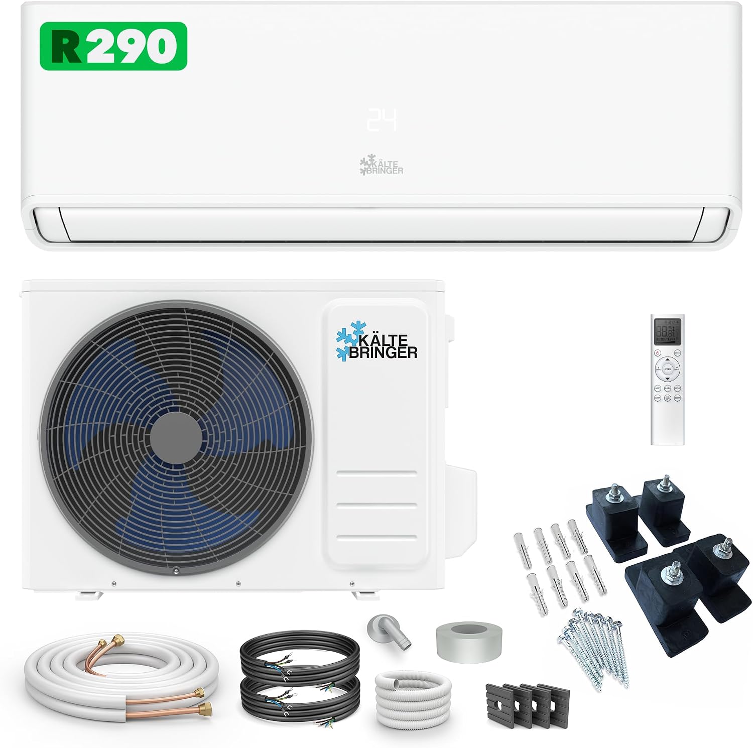 Kältebringer Split Klimaanlage 12000 BTU (3,7 kW) - R290 Kältemittel, kein F-Gas, Heizfunktion, WiFi & App, bis 60m², sehr leise, 5m Kupferleitung, A+++, Montagematerial, Bodenkonsole