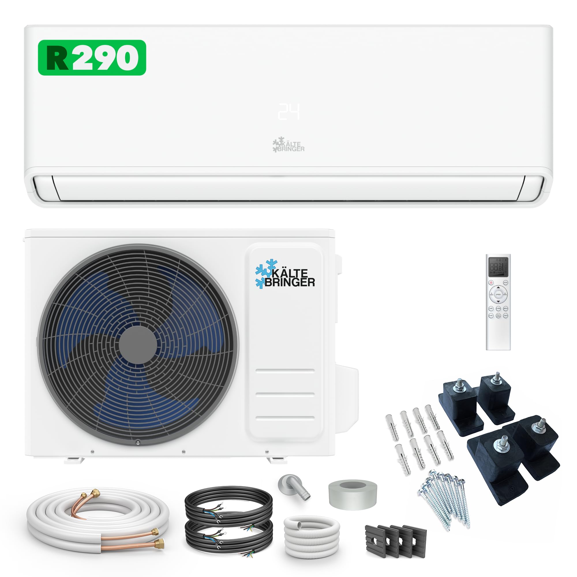 Kältebringer Split Klimaanlage 12000 BTU (3,7 kW) - R290 Kältemittel, kein F-Gas, Heizfunktion, WiFi & App, bis 60m², sehr leise, 5m Kupferleitung, A+++, Montagematerial, Bodenkonsole