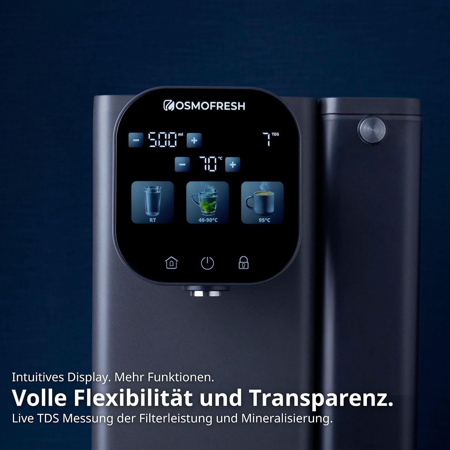 OsmoFresh Fusion Air Auftisch Osmoseanlage | Keine Installation | Heißwasserspender | Filterung & Mineralien | 3-Fach UV-C LED | Abwasserverhältnis 2:1 | TÜV zertifiziert