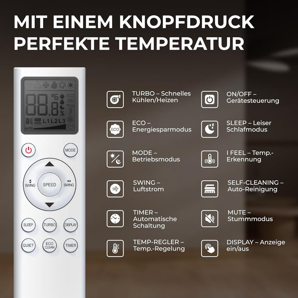 Kältebringer Split Klimaanlage 12000 BTU (3,7 kW) - R290 Kältemittel, kein F-Gas, Heizfunktion, WiFi & App, bis 60m², sehr leise, 5m Kupferleitung, A+++, Montagematerial, Bodenkonsole