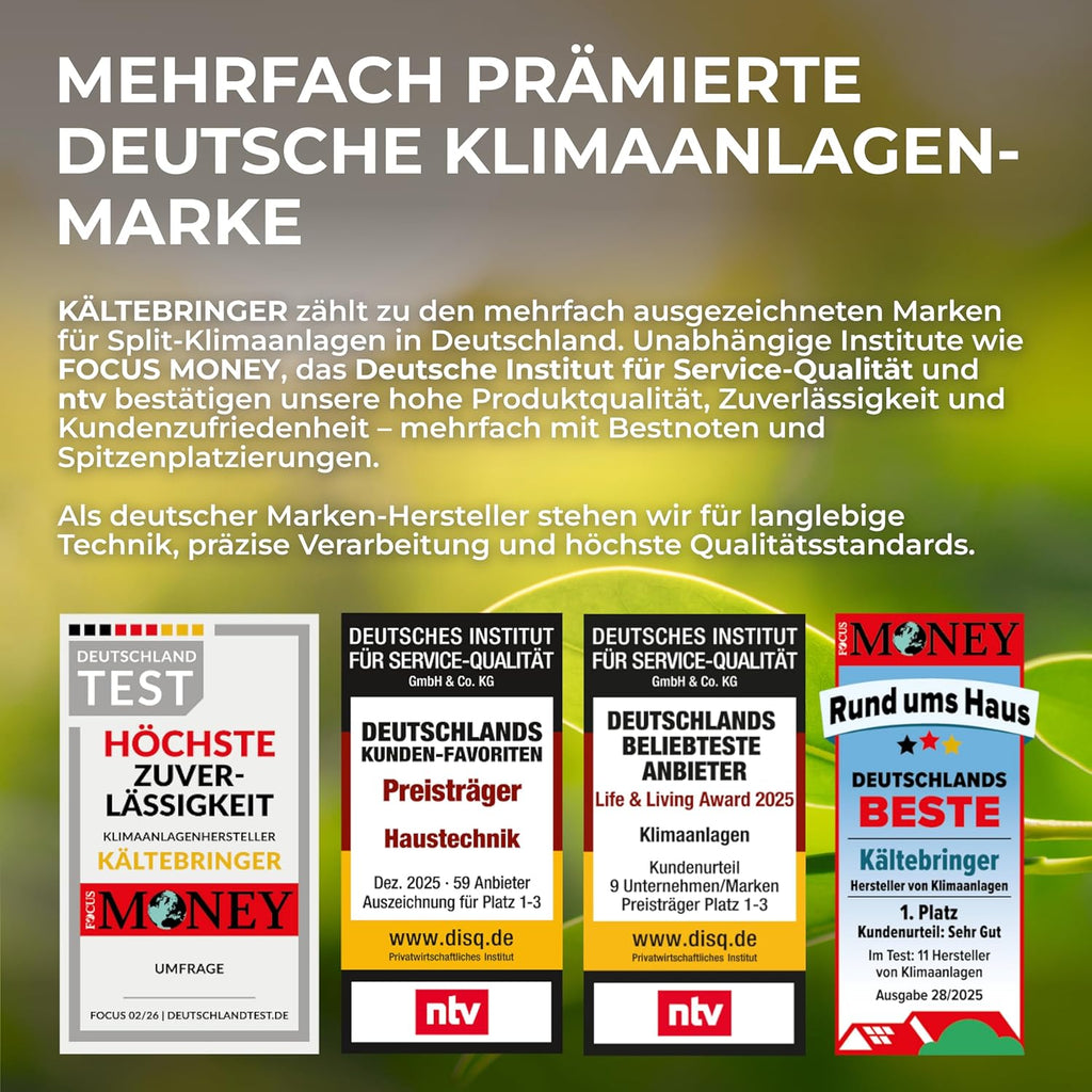 Kältebringer Split Klimaanlage 12000 BTU (3,7 kW) - R290 Kältemittel, kein F-Gas, Heizfunktion, WiFi & App, bis 60m², sehr leise, 5m Kupferleitung, A+++, Montagematerial, Bodenkonsole